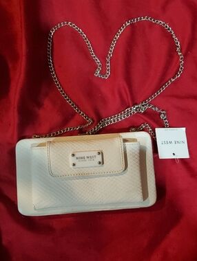 Nine West Cream Textured Crossbody with Chain Strap